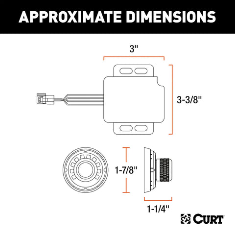 Approximate dimensions diagram of Proportional Trailer Brake Controller Featuring Slick Dash Mounted Rotary Knob, size details included.