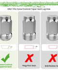Chrome Golf Cart Lug Nuts Set 16 For EZGO And Club Car showing conical seat compatibility