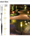 Extendable LED Pathway Lights 6 Pack Low Voltage 12V AC DC 570 Lumen lighting outdoor walkway at night with product size visible
