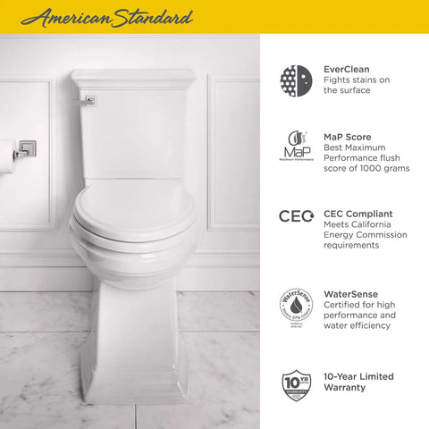 Heavy Duty Two Piece Elongated Toilet Featuring Reliable Powerwash Rim And Comfort Height Design For No Fuss Daily Refresh In Pristine White Porcelain, viewed front.