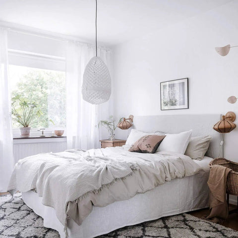 15.7In By 16.4Ft Matte White Peel And Stick Wallpaper on bedroom walls, contact paper visible in soft lighting, cozy decor.