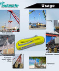 Heavy Duty 2 Pack 2 Inch By 6 Foot Lift Straps in yellow, showcased with various uses including porting and equipment transport.