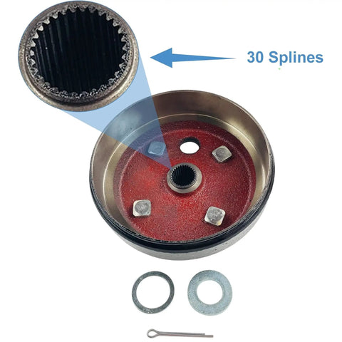 Rear Brake Drum Wheel Hub For EZGO Gas Golf Cart 4 Cycle 91 Up RXV Large Hole 30 Teeth Fine Splined Die Cast Brake Drum With 4 Bolt Pattern