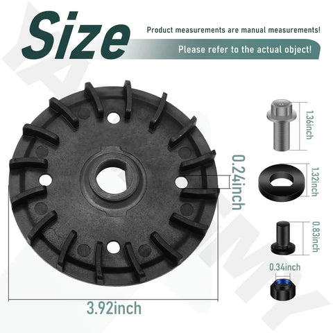 All In One Lawn Mower Blade Replacement Kit With Fan Bolts Nuts And Washers For Dual Blades Fits 21 Inch Mowers Compatible With LM2130SP LM2150SP And LM2160SP No Fuss Easy Install - Fan dimensions and bolt sizes displayed