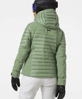 Womens Slick Waterproof Insulated Ski Jacket With H2Flow Tech LIFE Pocket Ski Free PrimaLoft Black Eco Insulation in green, back view