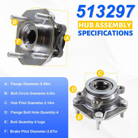 Diagram of Front Wheel Bearing Hub Assembly 4 Lug For Nissan Sentra 2007 2012 Front Axle 2.0L Only Part 513297 with dimensions.