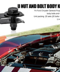 20 Piece Waterproof Metal Car Body Fasteners Kit With Fender Bumper Radiator Screws Bolts U Shaped Clips Patches Black