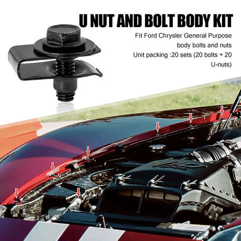 20 Piece Waterproof Metal Car Body Fasteners Kit With Fender Bumper Radiator Screws Bolts U Shaped Clips Patches Black