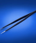 Precision tweezers on a blue background, unrelated to Magnetic Hands Free Circuit Board Holder With Telescopic Hot Air Gun Bracket.