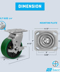 Heavy Duty Industrial Casters Set 5 Inch By 2 Inch Wheels With Non Marking Polyurethane On Cast Iron Core swivel caster with brake