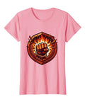 Badass Firefighter Fist Through Blazing Fire Graphic Tee Women Pink Comfy Cotton Crewneck Shirt First Responder Apparel Ladies Large Fit Heavy Duty Courage Design, featuring a bold graphic.