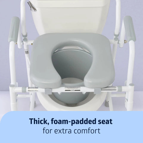 Rock Solid Senior Commode Chair With Knockout Comfort Foam Cushion And Super Smooth Lateral Transfer Drop Arms For Wheelchairs Removable Pail Splash Guard