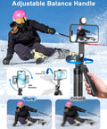 71 Inch Phone Tripod With Fill Light And Rechargeable Remote Aluminum Selfie Stick Stand skiing photo capture setup