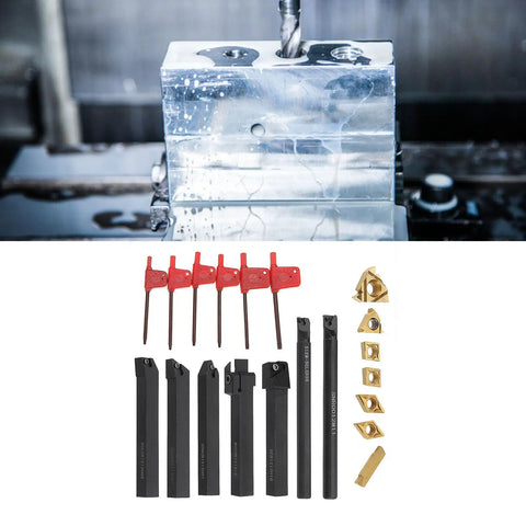 Heavy Duty Hilitand Lathe Turning Tool Kit With 1/2 Inch Shank And Seven Indexable Carbide Inserts for precise machining tools.
