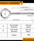 Two Pack 6 Inch Heavy Duty Screw Eyes Hooks In 304 Stainless Steel Self Tapping Eye Bolts For Wood And Securing Wires And Cables