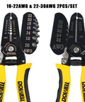 Two Piece Wire Stripping Tool Set For 10 To 22 AWG And 22 To 30 AWG Solid And Stranded Wires With Precision Stripping Holes