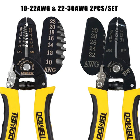 Two Piece Wire Stripping Tool Set For 10 To 22 AWG And 22 To 30 AWG Solid And Stranded Wires With Precision Stripping Holes