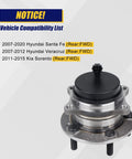 Rear Wheel Bearing And Hub Assembly 512326 2 Pack For Kia Sorento 2011 To 2015 Hyundai Santa Fe 2007 To 2020 Veracruz 2007 To 2012 With 5 Lug ABS Rear Wheel Hub Replacement