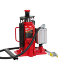 Big Red 20-ton hydraulic bottle jack with air-pump, red metal base for automotive lifting