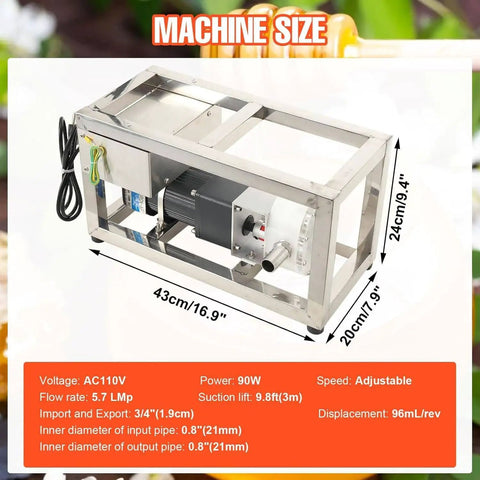 90W Electric Viscous Liquid Transfer Pump With Adjustable Speed Six To Ten Liters Per Minute Food Grade Gear And CAM Rotor Pump For Honey Peanut Butter Sesame Paste And Other High Viscosity Fluids Filling Machine Style, stainless steel frame 43x24x20cm