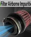 25mm Universal Air Intake Filter For 1 Inch Intake Cold Air Filter Auto Breathe Vent Crankcase Cleaner, shown with airflow effect and clamp