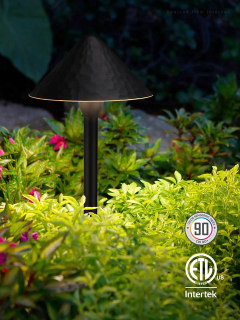 Low Voltage Landscape Path Light 3W 12-24V AC DC For Outdoors, Wired Pathway Lighting For Yard And Lawn, Vintage Golden Edge Design In Black Aluminum, 3000K Warm White, ETL CRI90 Plus Pack Of 4