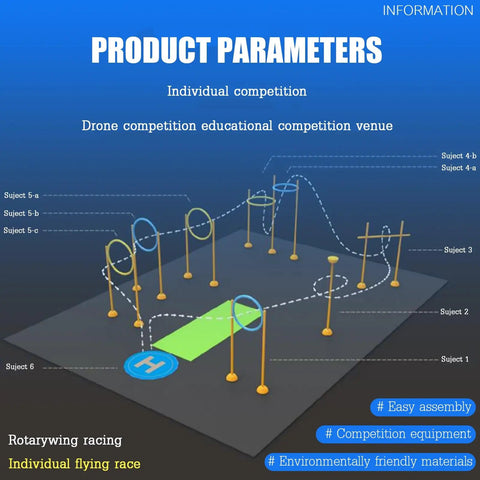 Diagram of Drone Obstacle Course Kit For RC FPV Racing Portable Loop Gate Set with labeled components and dimensions.
