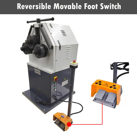 Top Tier Badass Electric Hydraulic Roll Bender with movable foot switch for precise metal tube forming and heavy duty pipe rolling.