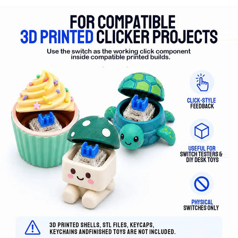 Blue Mechanical Keyboard Switches 80 Pack For DIY Builds And Repairs, 3 Pin Design Compatible With 5 Pin Layouts, Great For Testing, Replacements, And 3D Print Projects. 3D printed clicker projects