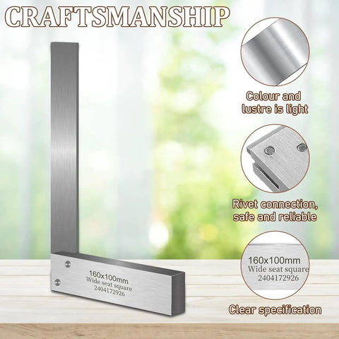 High Precision L Type Square Set with wide fixed base on display, highlighting craftsmanship, material, and rivet connection details.