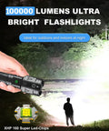 Image showing the Rechargeable High Lumen Flashlight With 100000 Lumens, Beast Mode Tactical Beam illuminating a dark outdoor area.