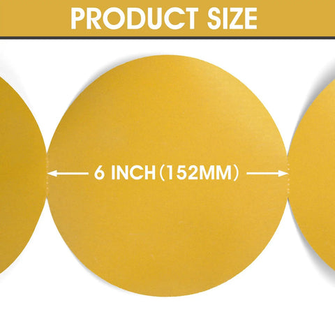 Close-up of 6-inch 320 Grit PSA Self Adhesive Sanding Discs Aluminum Oxide Sandpaper 100 Pack size indication as 152mm.
