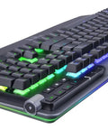 Premium Gaming Keyboard With Clicky Cherry Mx Blue Switches And Dope Rgb Backlighting showing aluminum frame and rotary volume dial.