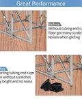 Comparison of metal frames on floor; top without caps showing scratches, bottom with 12 Pack 1x1 Inch Square Tube End Caps Plastic Plugs Black.