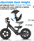 Adjustable seat height on Kids Electric Balance Bike BK1 With 12 Inch Tires, 150W Peak Motor, Lightweight 20 Lb Frame