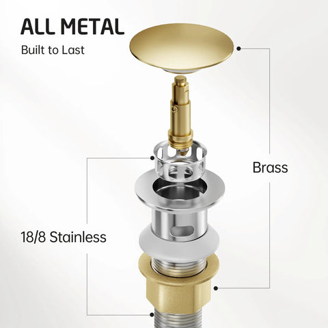 All Metal Matte Black Bathroom Faucet With Pop Up Drain And Overflow, 18/8 Stainless Steel and Brass components detail
