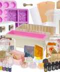 All Ages Soap Making Kit with molds, Shea butter and clear bases, essential oils, dyes, and giftable packaging for DIY crafting fun