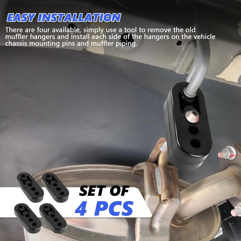 Rugged Pro Grade Exhaust Hanger Set For Cars Four Pack 0.47 Inch Four Hole Adjustable Muffler Hanger installed on tailpipe
