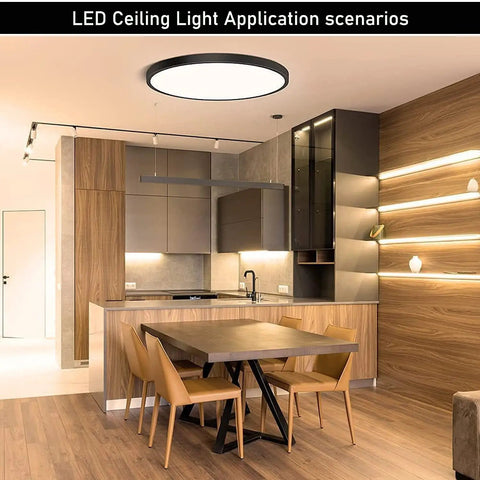 Six Pack 9 Inch LED Flush Mount Ceiling Lights 2880 Lumens Bright As Day 24W Day White 5000K 120V Slim Black Surface Mount Fixture For Kitchen Bedroom Living Room Any Room illuminating modern kitchen.