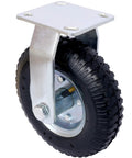 8 Inch Pneumatic Caster Wheel With Rigid Plate Mount, Beefy Steel Hub And Ball Bearings, Five Eighths Inch Bore, Heavy Duty