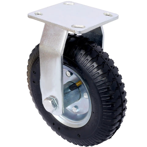 8 Inch Pneumatic Caster Wheel With Rigid Plate Mount, Beefy Steel Hub And Ball Bearings, Five Eighths Inch Bore, Heavy Duty