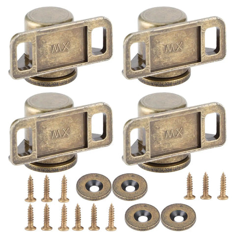 Vintage Zinc Alloy Magnetic Door Catches Set for Cabinets and Drawers, Tough Magnetic Hold for Closets, Durable Bronze Finish, 4 Pack