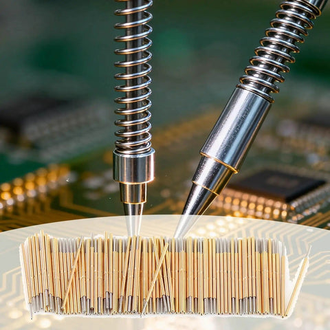 100 Pack 0.68mm Spring Test Probes With Round Head Pogo Pins For PCB Testing, 16mm Length on a circuit board