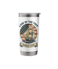 Patriotic Stainless Steel Insulated Tumbler With Retro US Flag Sailboat Design Keeps Drinks Cold Or Hot Red White Blue Independence Day Everyday Pride Durable Travel Cup For 4th Of July Celebrations shown with 'Land of the Free' and ship graphic.