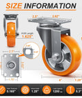 Size information for Badass Heavy Duty 4 Inch Swivel Caster Wheels Set Of Four With Aluminum Core and Polyurethane Treads.