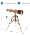 3D Wooden Monocular Puzzle Kit With Working Telescopic Tube DIY Science Model Build For Adults And Teens One To One Replica Monocular Dope Display Item Unique Gift For Curious Minds, 12.8-inch, 314pcs, no glue