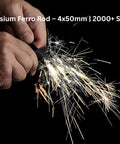Hands using Magnesium Fire Starter Kit With Six Bags Of Pure Magnesium Shavings And Ferro Rod In A Waterproof Tin Box, 2000 Strikes Or More