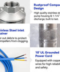 Stainless steel design of 1 HP 220V Deep Well Submersible Water Pump For Irrigation And Home Use with inlet strainer, copper power cord