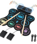 Roll Up Electric Drum Set With 9 Pads For Kids, MIDI Jam Ready Drum Pad Kit, Built In Dual Stereo Speakers, Sticks, Pedals, Headphone Output