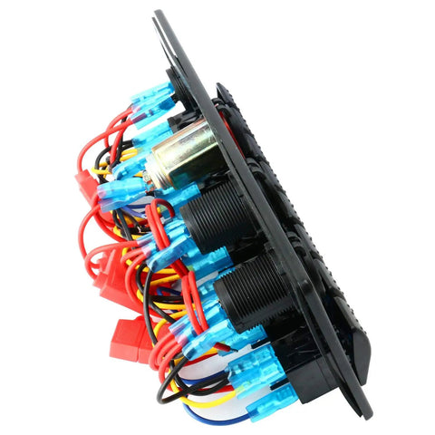 Side view of Waterproof 8 Gang Rocker Switch Panel With Digital Voltmeter Dual USB Charger 12V Cigarette Lighter Socket
